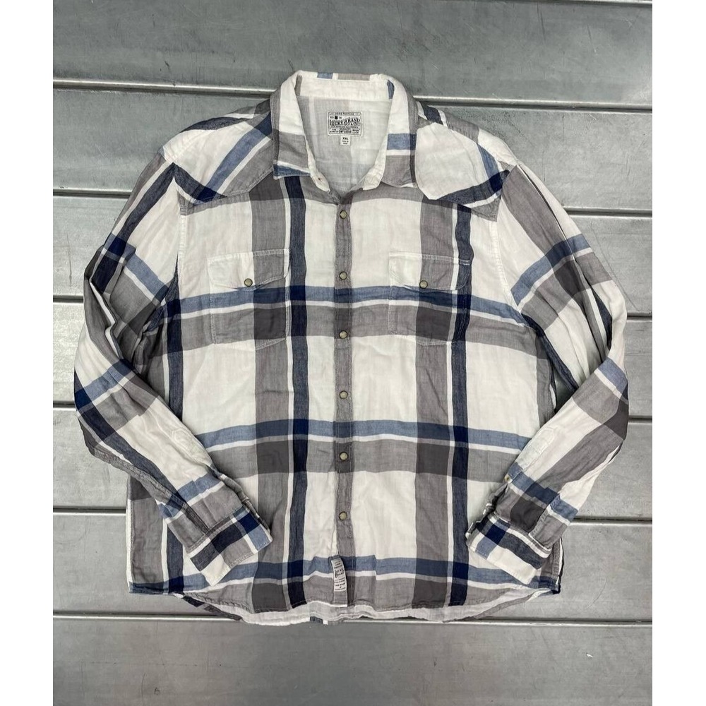 Lucky Brand Western Shirt Mens 2XL XXL Plaid Pearl Snap Classic Fit Cowboy Rodeo - Picture 1 of 9